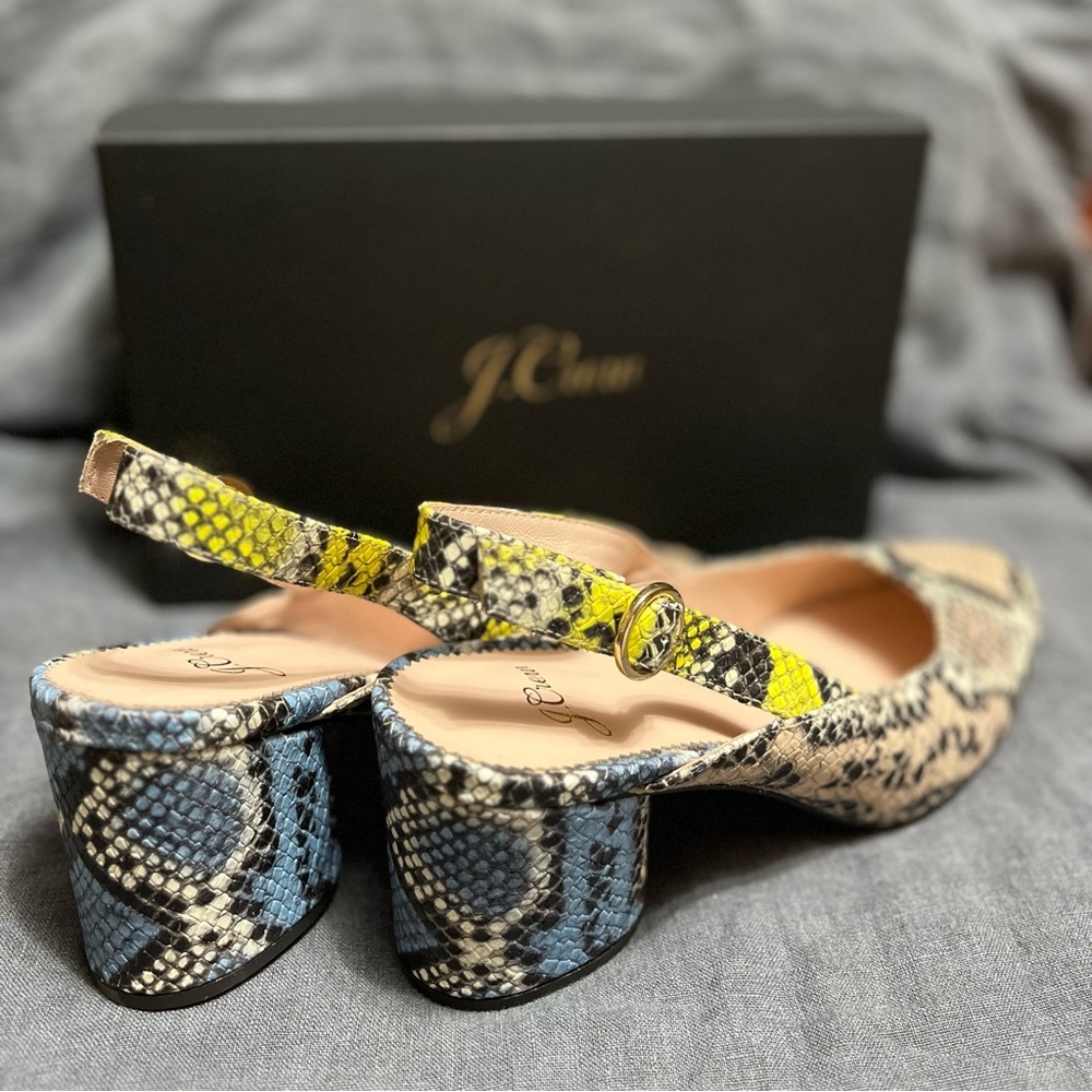 NEW J. CREW SLINGBACK LEATHER PUMP SZ 8 MIXED SNAKE - Picture 7 of 9